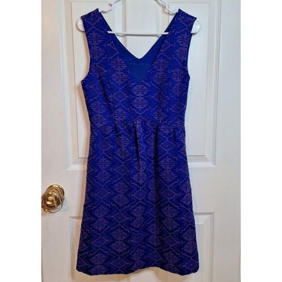 Maeve By Anthropologie Avery Aztec Brocade Blue Purple A Line Mini Dress Size 4 - Picture 1 of 12